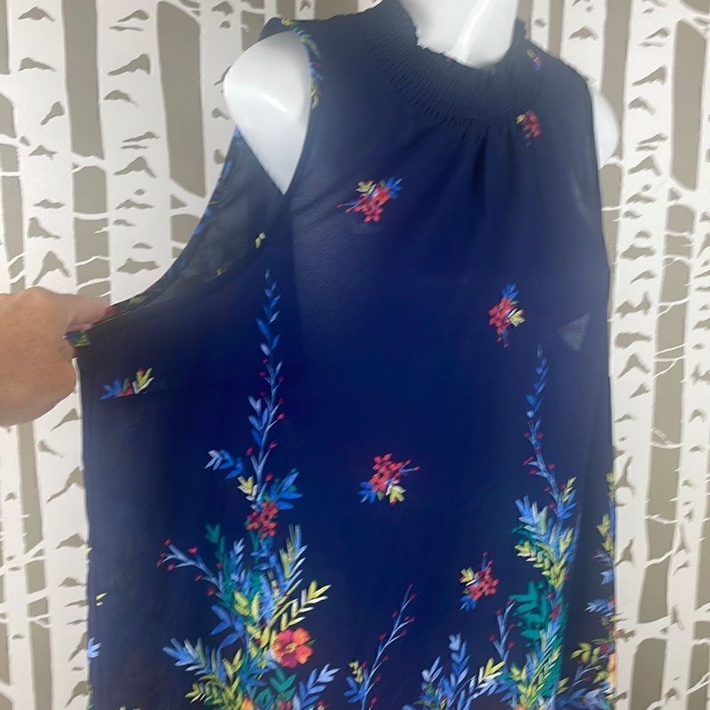 Chenault Smocked Mock Neck Floral Print Sleeveless Blouse 2X - Picture 2 of 8